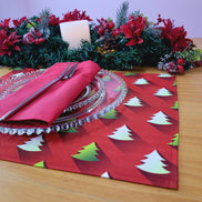 Set of 4 Placemats Green Degrade Christmas Tree Cloth Waterproof 17