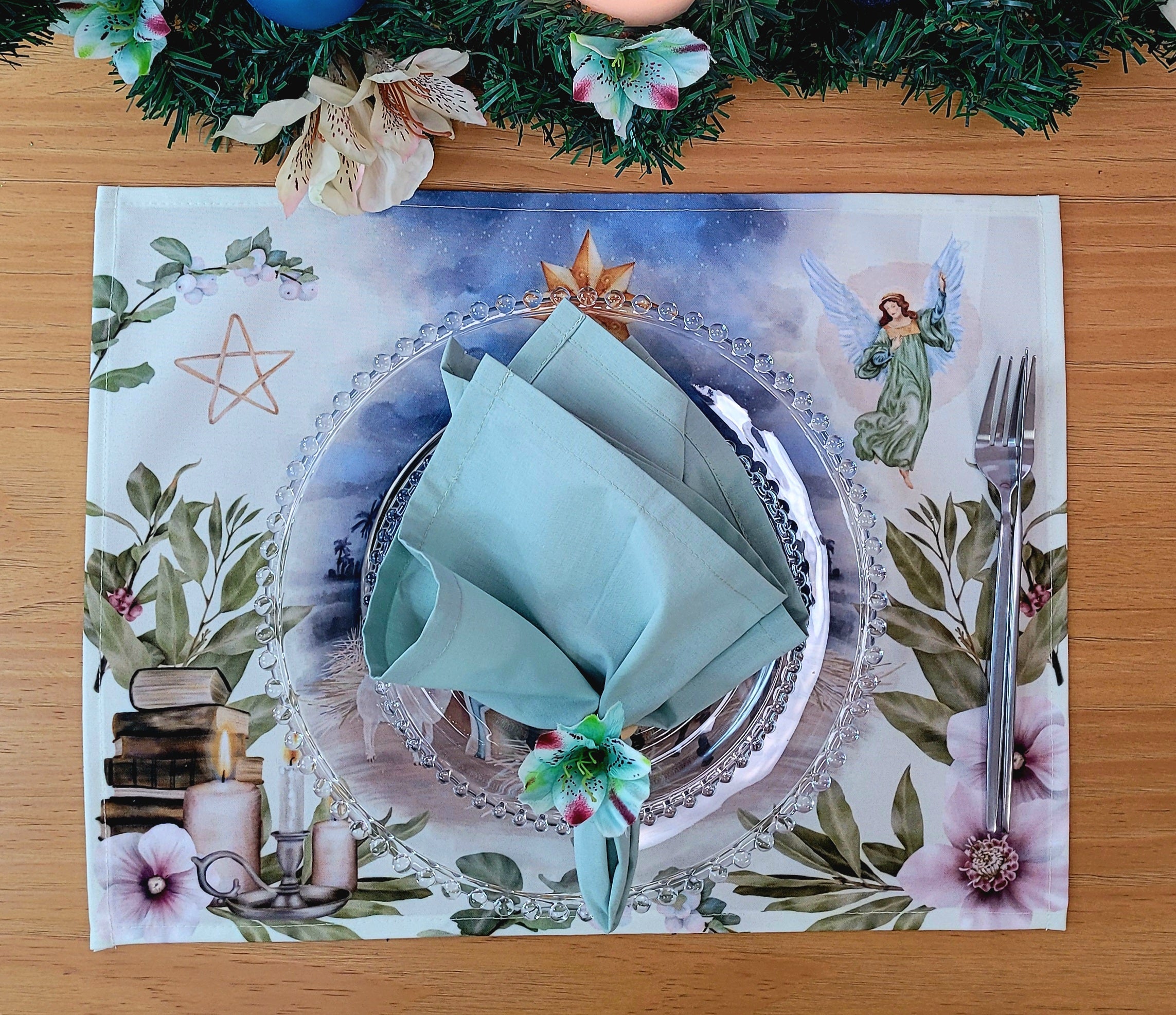 Set of 4 Placemats Christmas Happy Night Cloth Waterproof 17