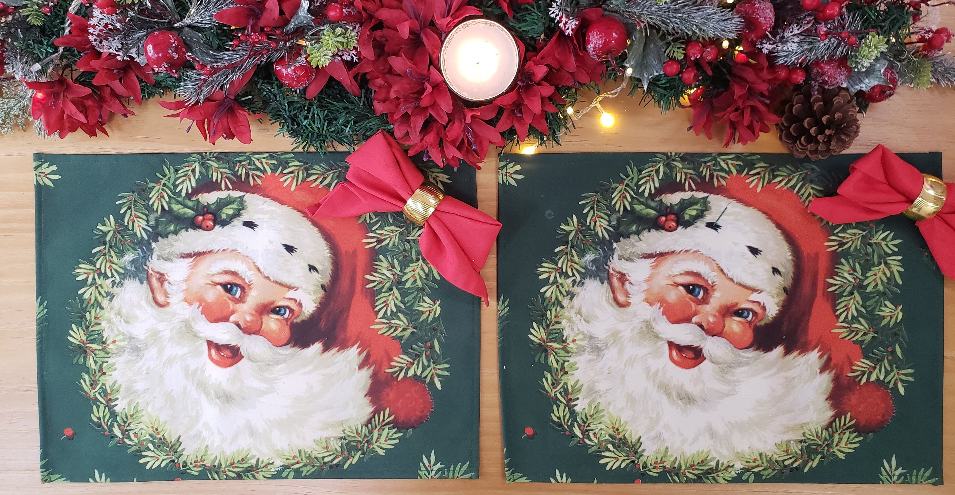 Set of 4 Placemats Christmas Santa Claus Cloth Waterproof 17