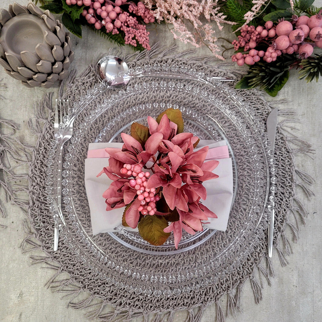 Charlo's Set of 4 Grey Folk Sustainable Rustic Chic Round Placemats 16" x 16"