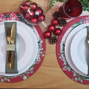Maison Charlo Set of 4 Round Placemats Covers Christmas Bird Cloth 14
