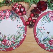 Maison Charlo Set of 4 Round Placemats Covers Christmas Bird Cloth 14