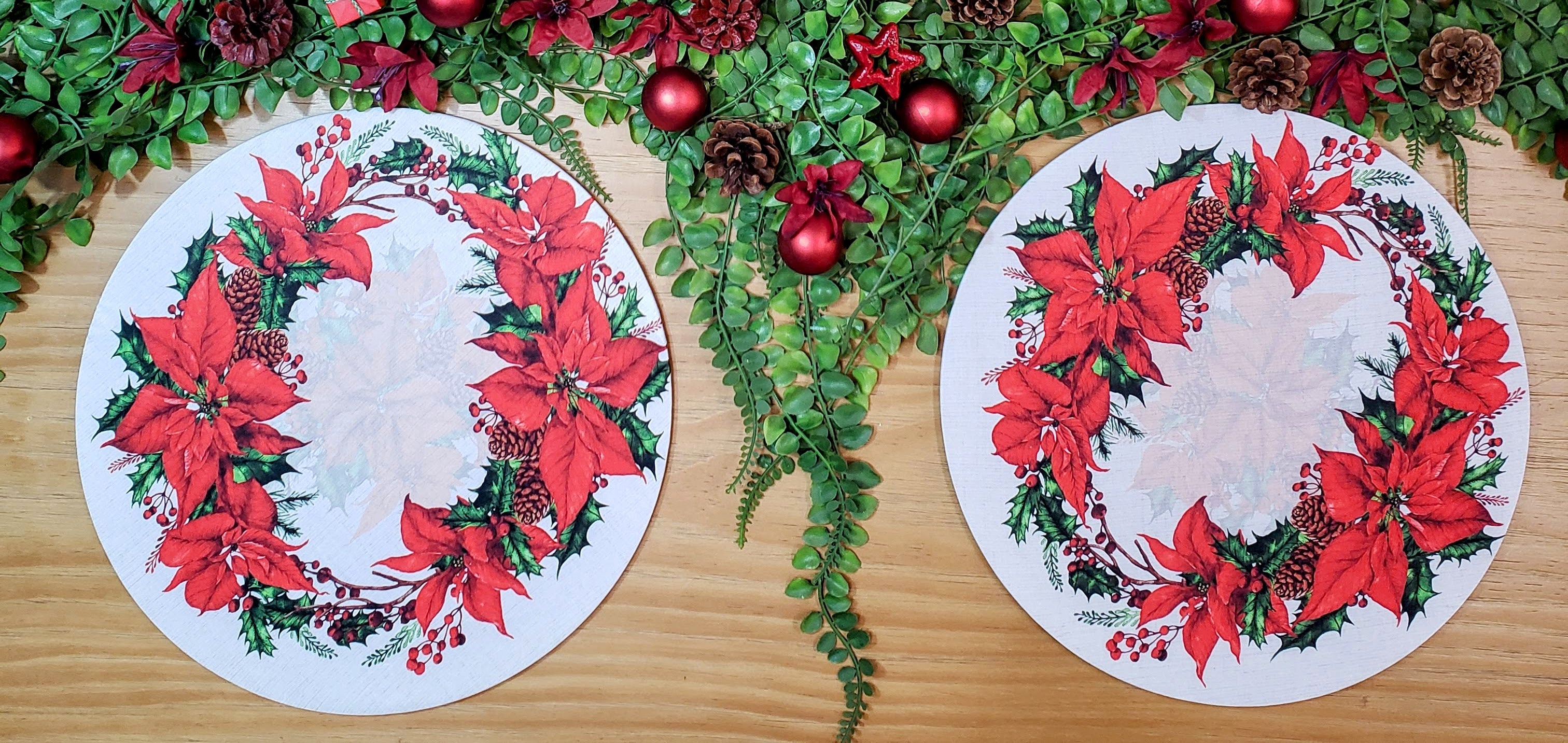 Set of 4 Round Placemats Covers Christmas Flower Cloth 14