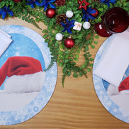 Set of 4 Round Placemats Covers Christmas Santa Cap Cloth 14