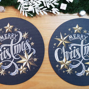 Set of 4 Round Placemats Covers Merry Christmas Cloth 14