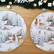 Set of 4 Round Placemats Covers Christmas Reindeer Cloth 14