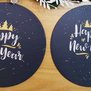 Set of 4 Round Placemats Covers Christmas Happy New Year Cloth 14