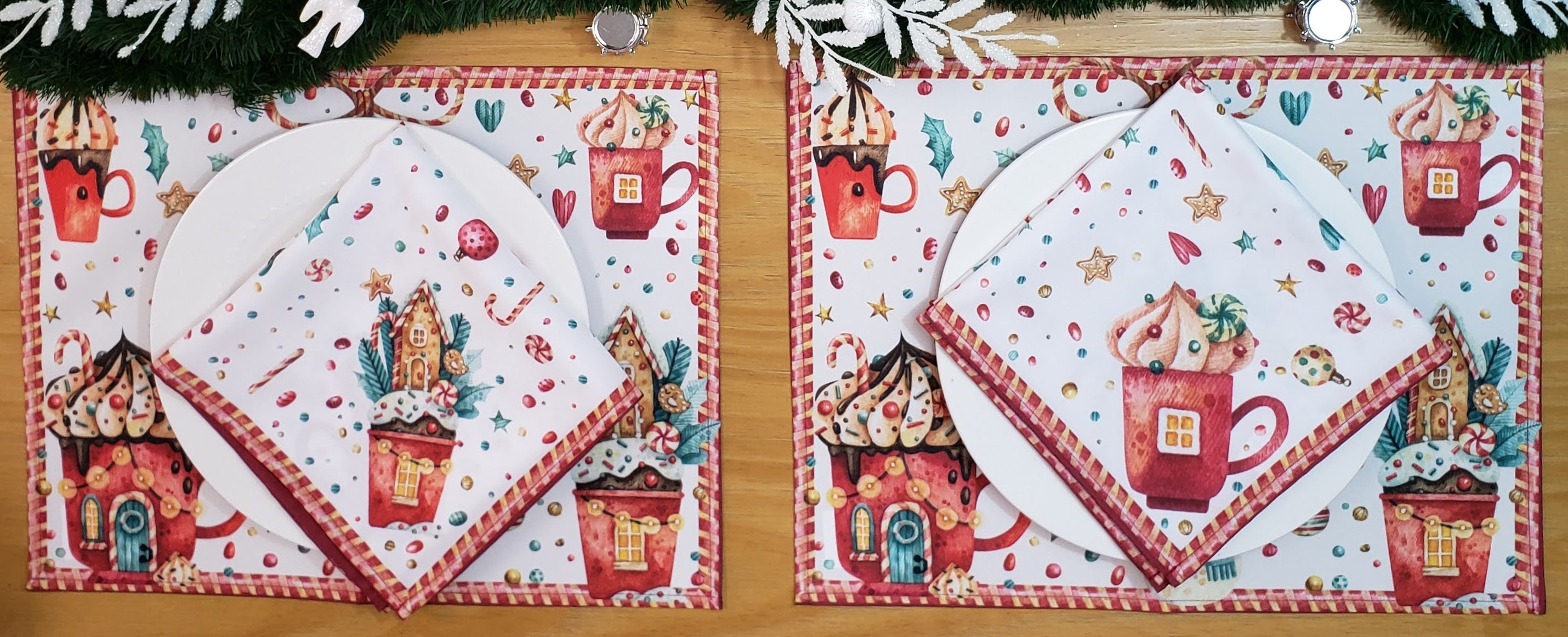 Set of 4 Placemats Christmas Candy Cloth Waterproof 17