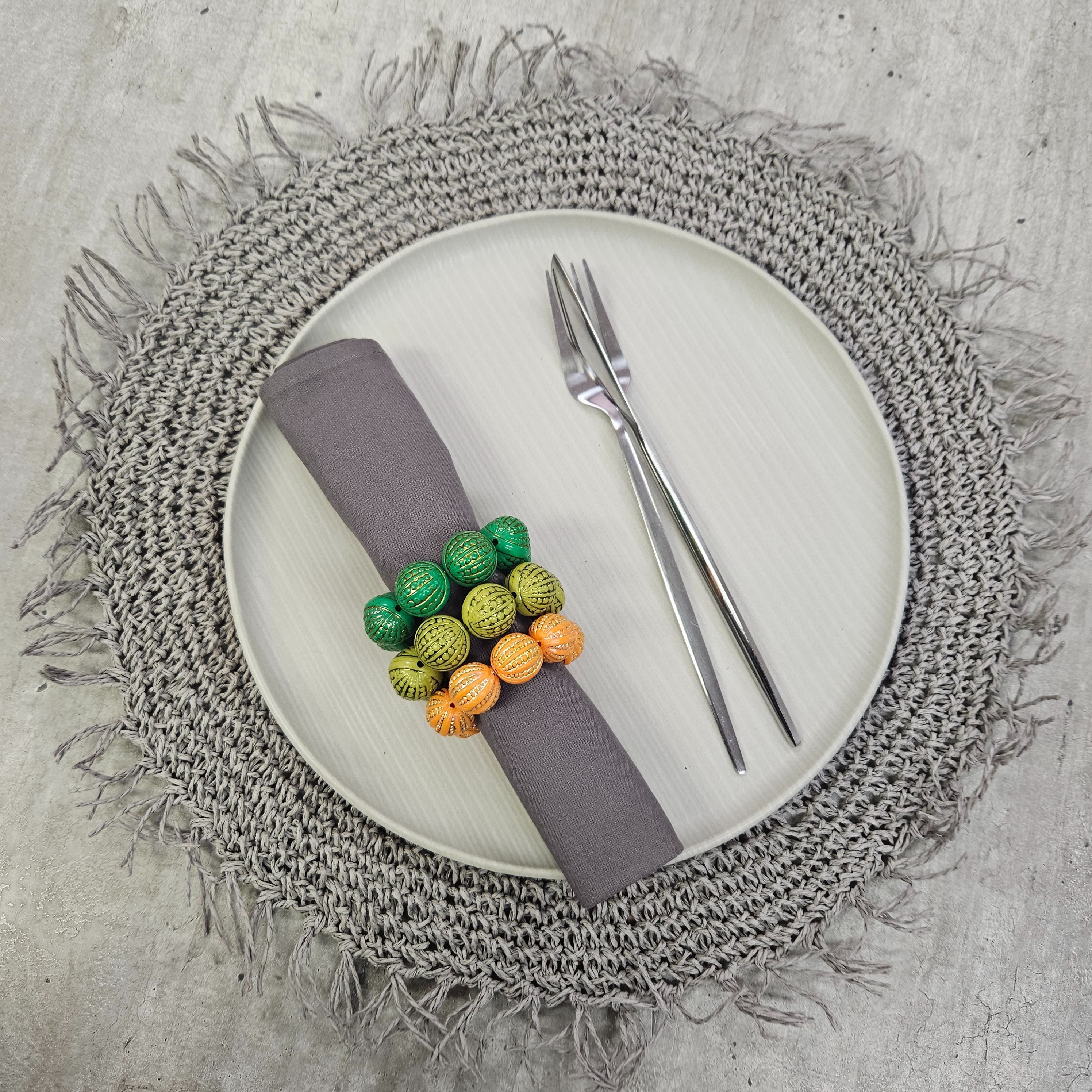 Charlo's Set of 4 Grey Folk Sustainable Rustic Chic Round Placemats 16
