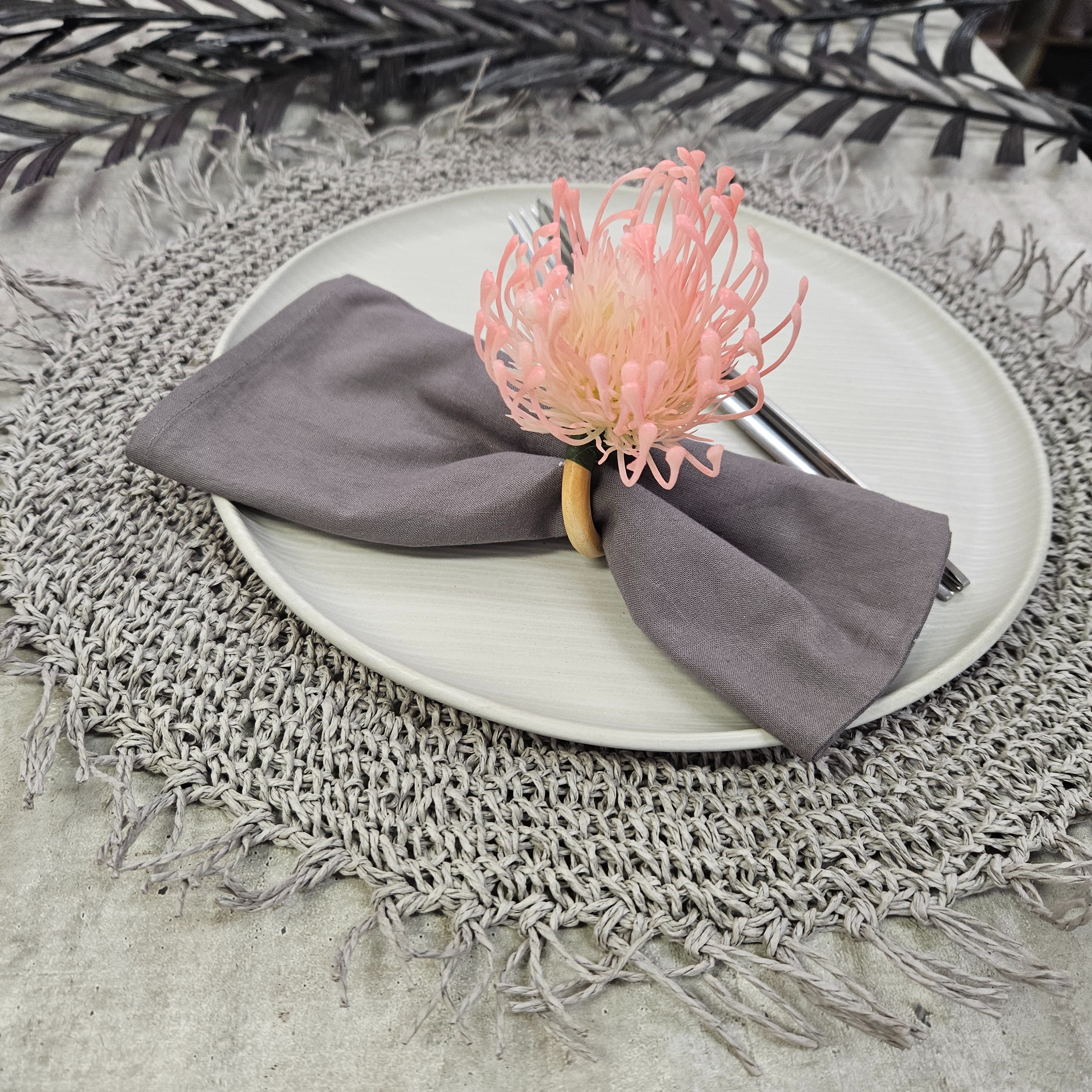 Charlo's Set of 4 Grey Folk Sustainable Rustic Chic Round Placemats 16