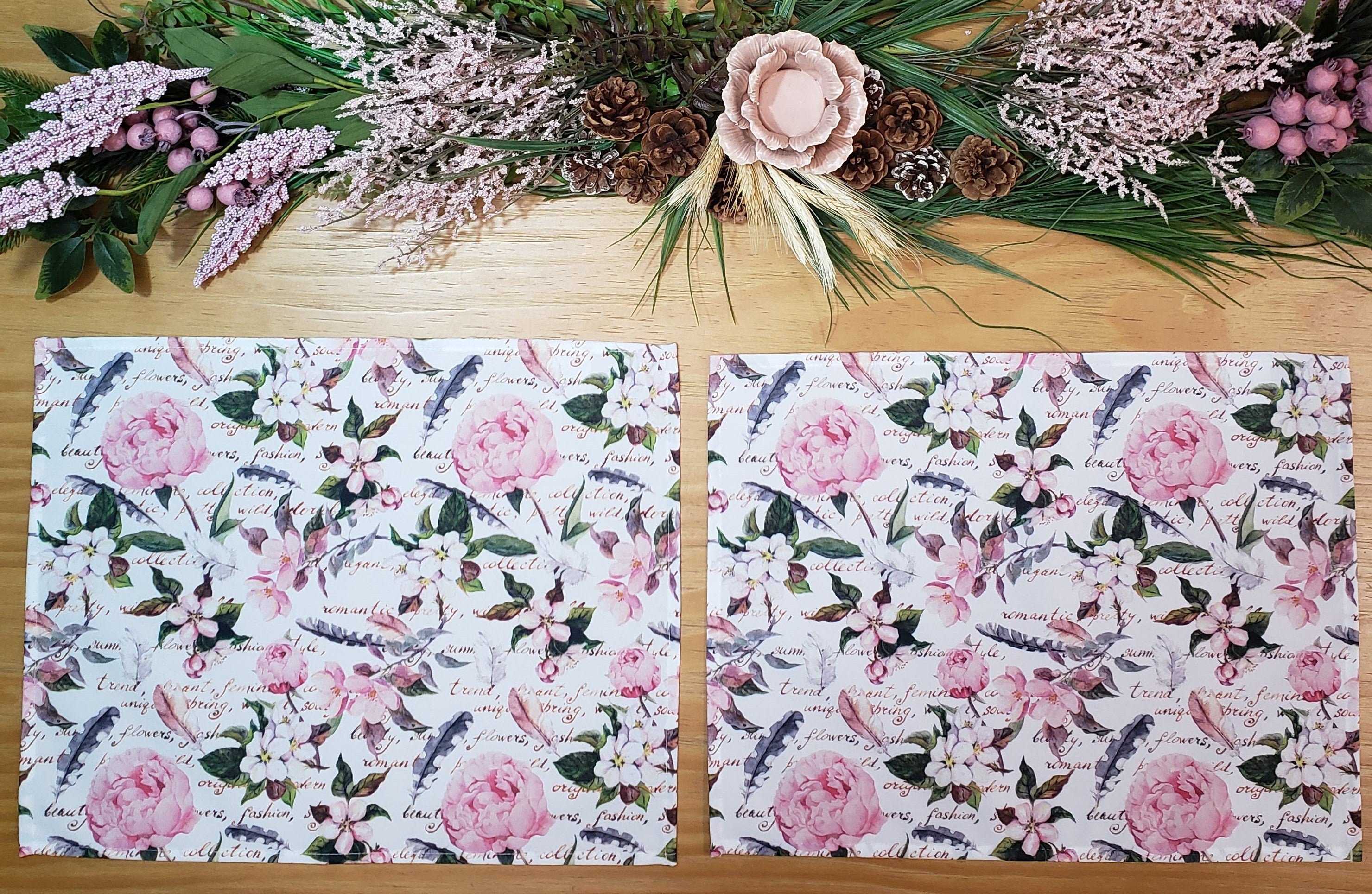 Charlo's Set of 4 Waterproof Rectangular Placemats Flowers Poetry  17