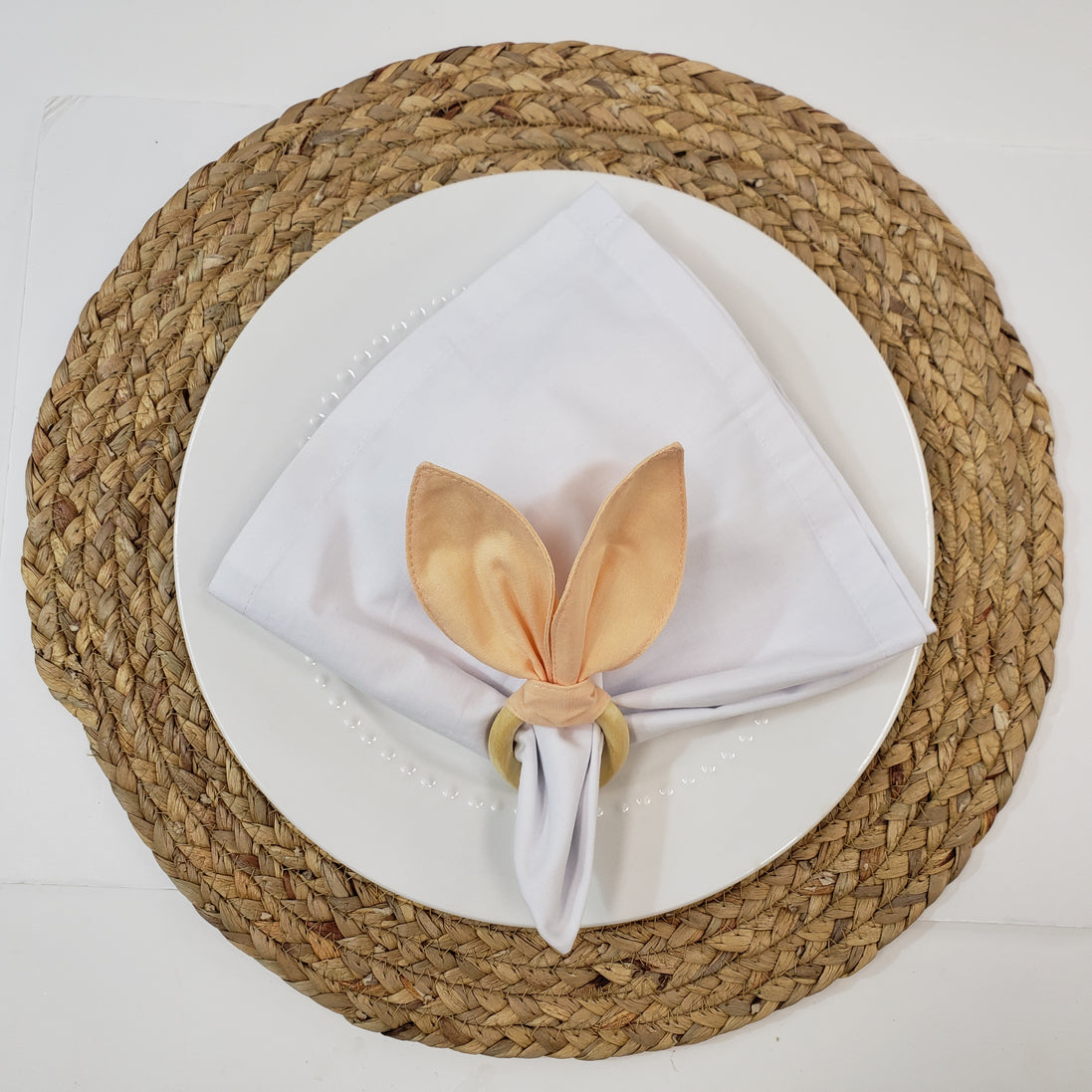 Maison Charlo | Easter Set of 4 Beige Macaroon Bunny Ears Napkin Rings | Dining Table Decor
