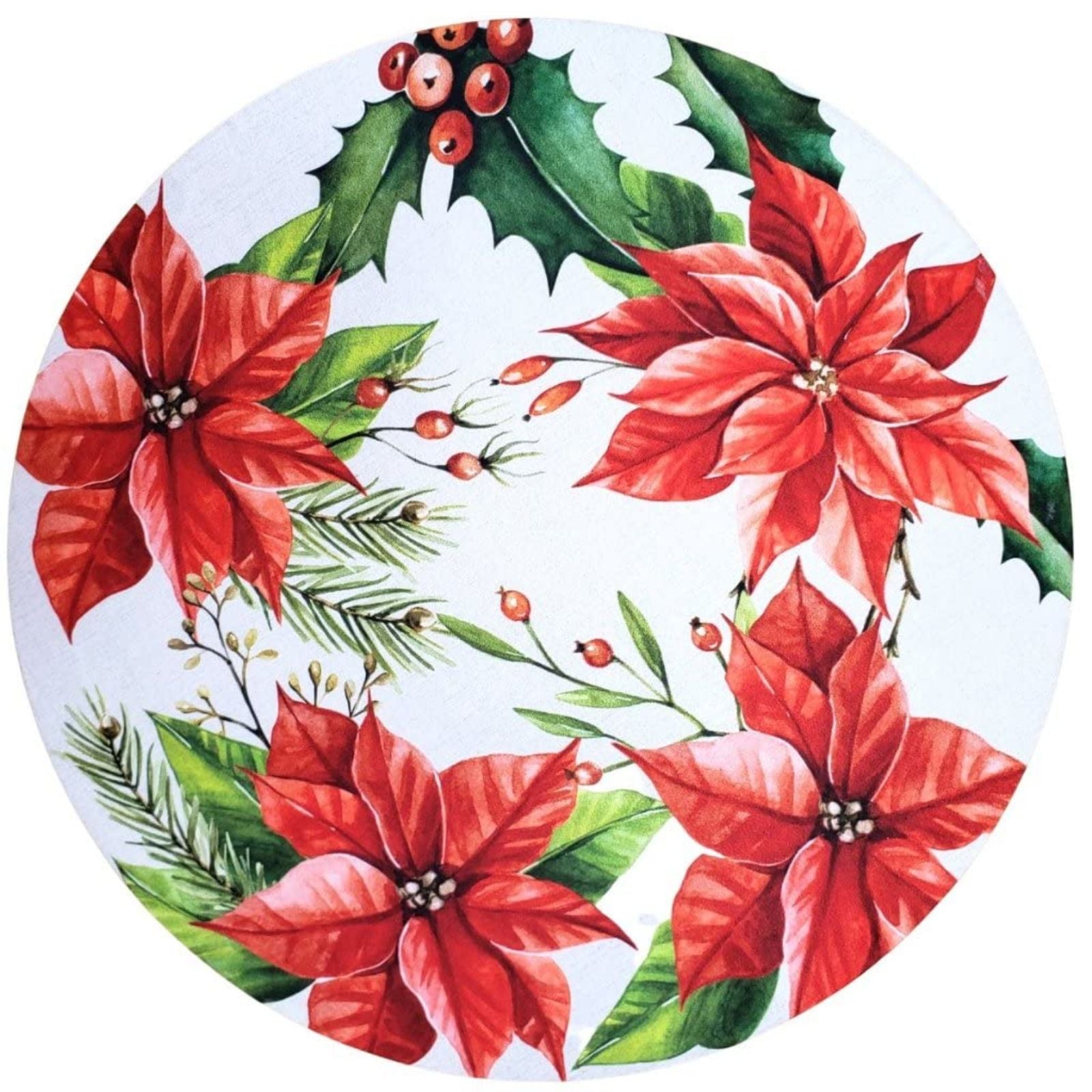 Set of 4 Round Placemats Covers Red Christmas Flower 14