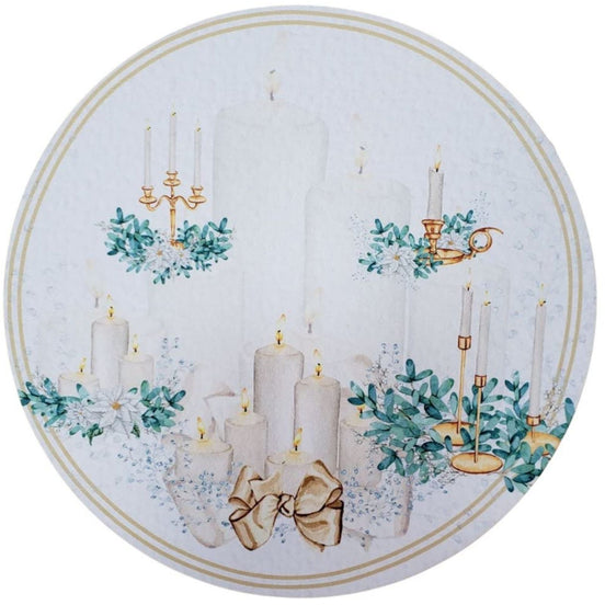 Set of 4 Round Placemats Covers Christmas Gold Candle 14" Dia Synthetic