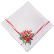Charlo's Cloth Napkins Set of 4 White Corner Christmas Flower 16