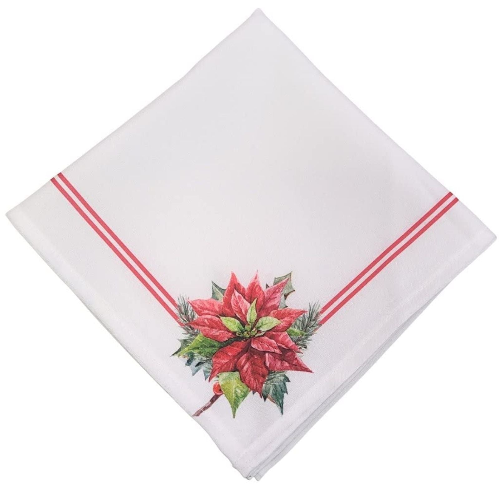 Charlo's Cloth Napkins Set of 4 White Corner Christmas Flower 16