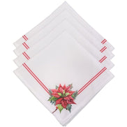 Charlo's Cloth Napkins Set of 4 White Corner Christmas Flower 16