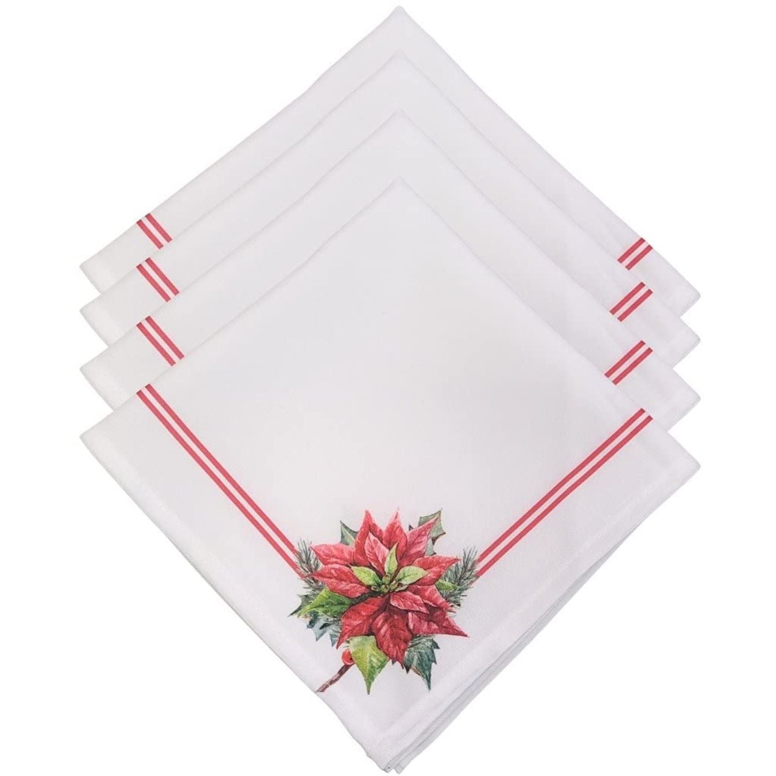 Charlo's Cloth Napkins Set of 4 White Corner Christmas Flower 16