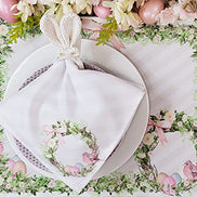 Charlo's Easter Synthetic Cloth Napkins Bird Bunny Rose Plaid Reusable  16