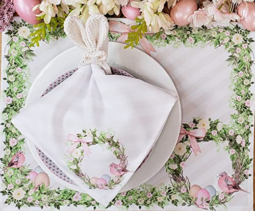 Charlo's Easter Synthetic Cloth Napkins Bird Bunny Rose Plaid Reusable  16