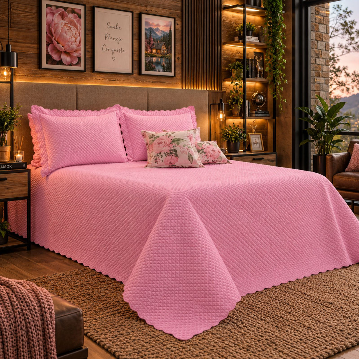 Maison Charlo Soft Florence Reversible Queen Bedspread Set – Pink – 5 Pieces