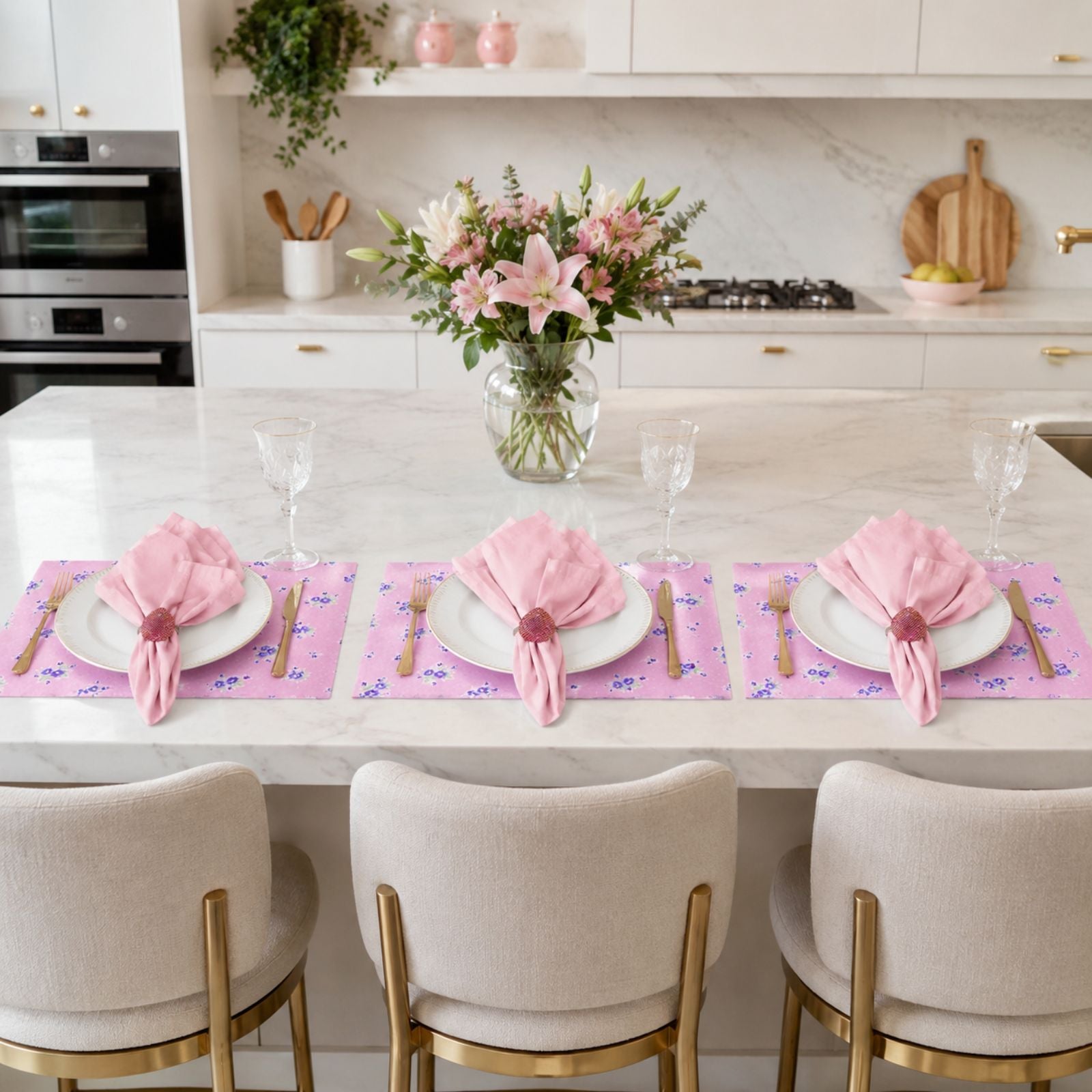 Charlo's Set of 4 Rectangular Placemats Spring Pink 18