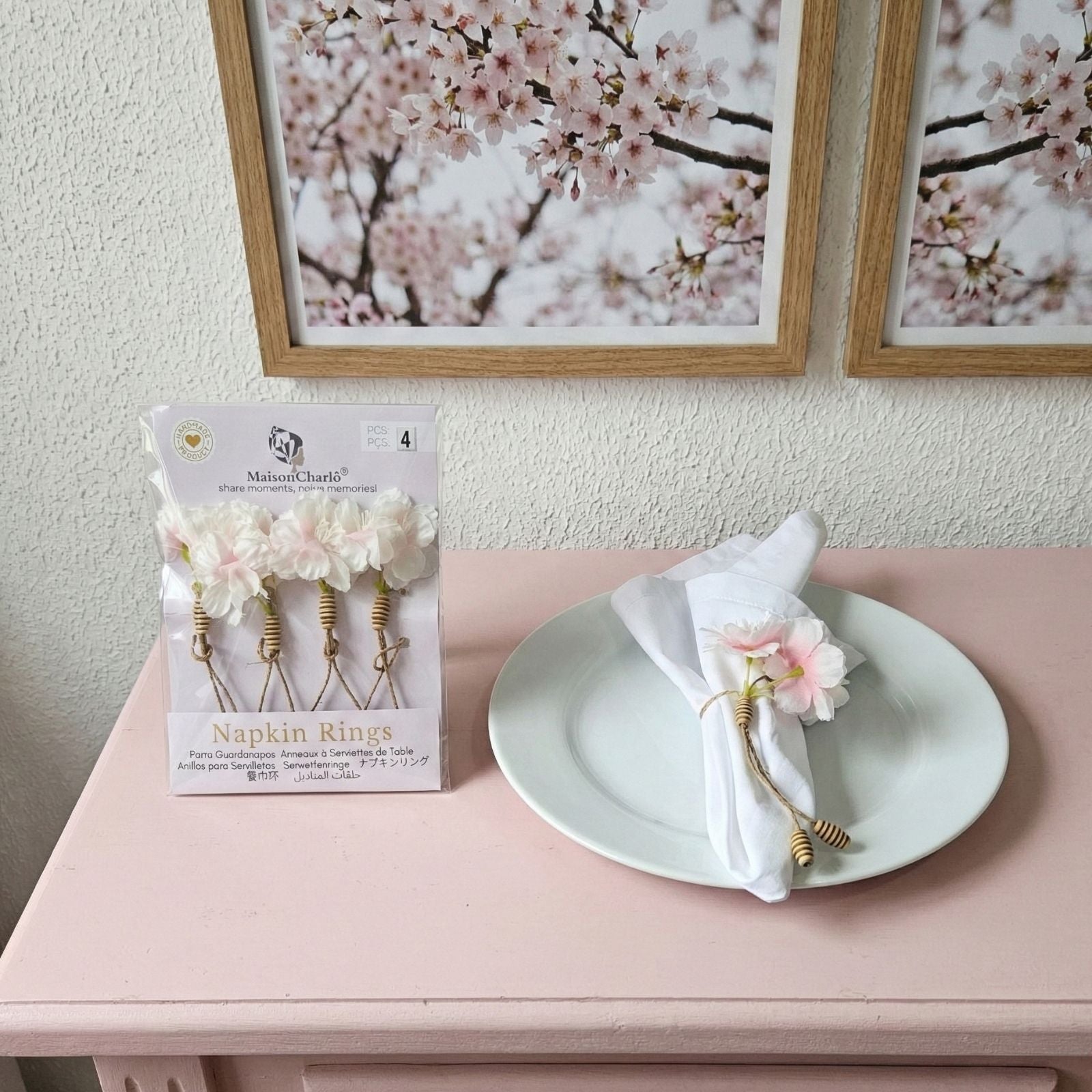 Set of 4 Tiemi  Adjustable Cherry Blossom Napkin Rings | Maison Charlô