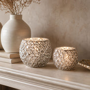 Champagne Silver Glass Candle Holder – Round Decorative Votive 3.15 in dia 3.15