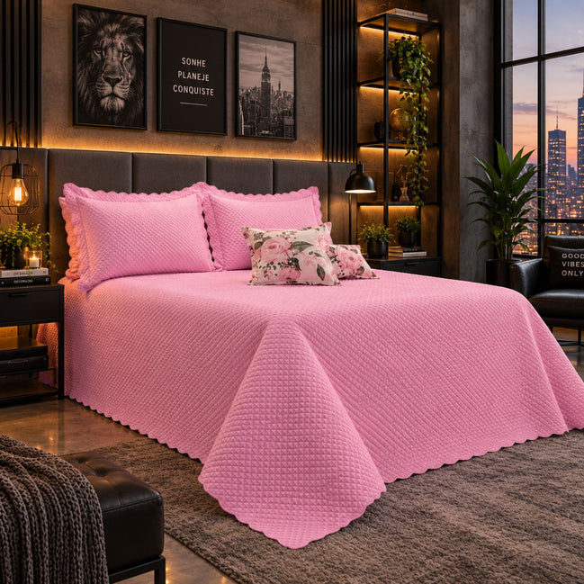 Maison Charlo Soft Florence Reversible Queen Bedspread Set – Pink – 5 Pieces