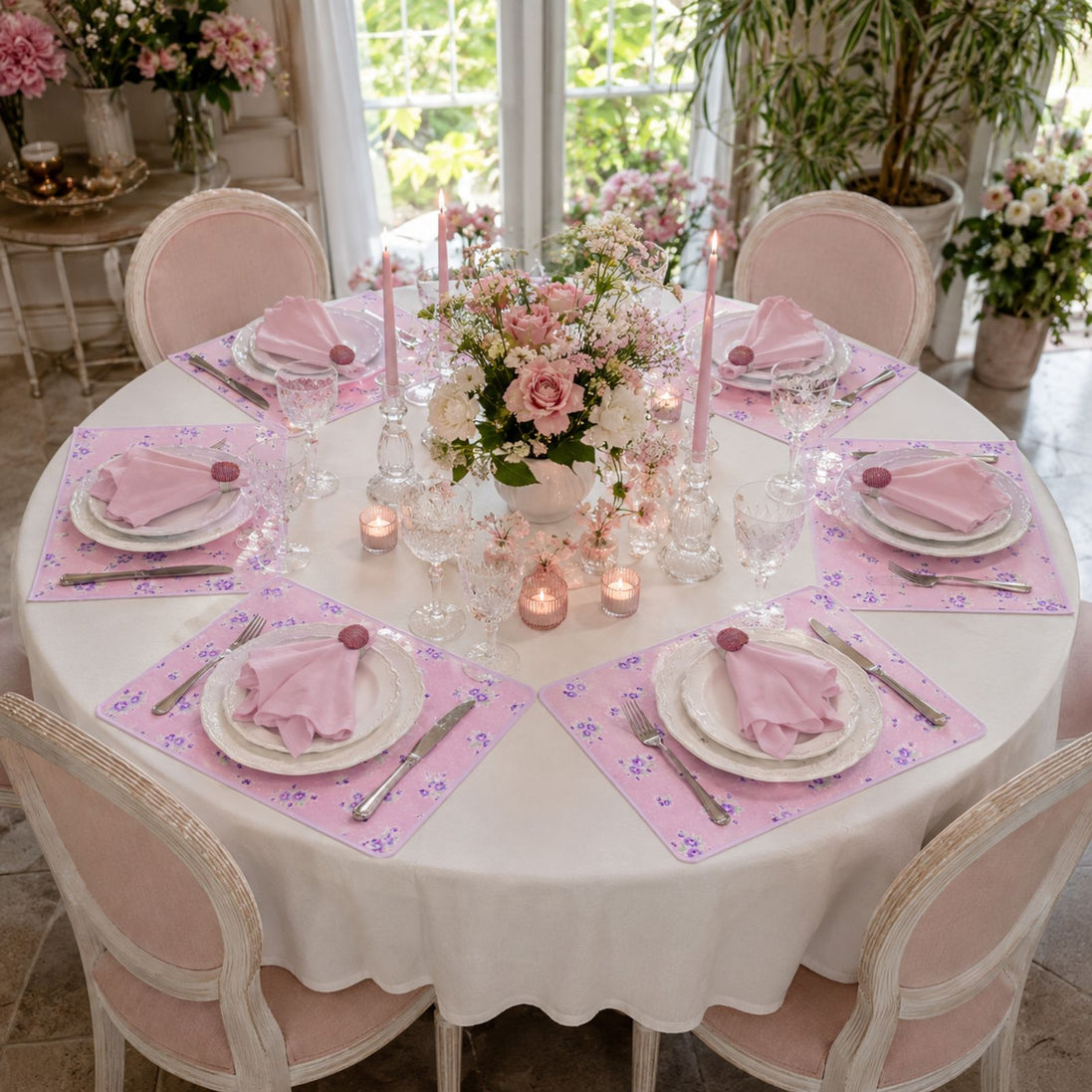 Charlo's Set of 4 Rectangular Placemats Spring Pink 18" x 12"