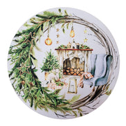 Set of 4 Round Placemats Covers Wreath Fireplace Christmas Cloth 14