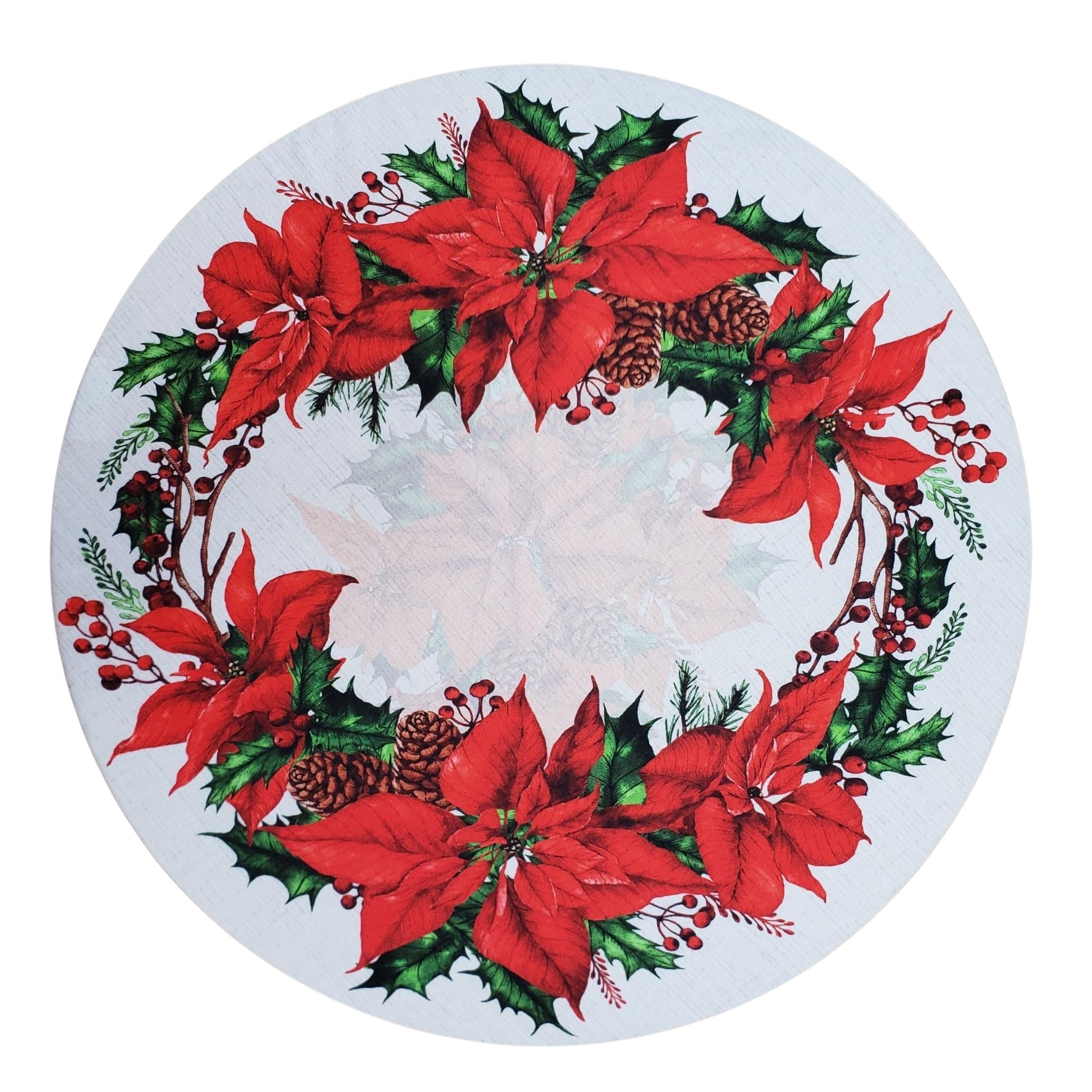 Set of 4 Round Placemats Covers Christmas Flower Cloth 14