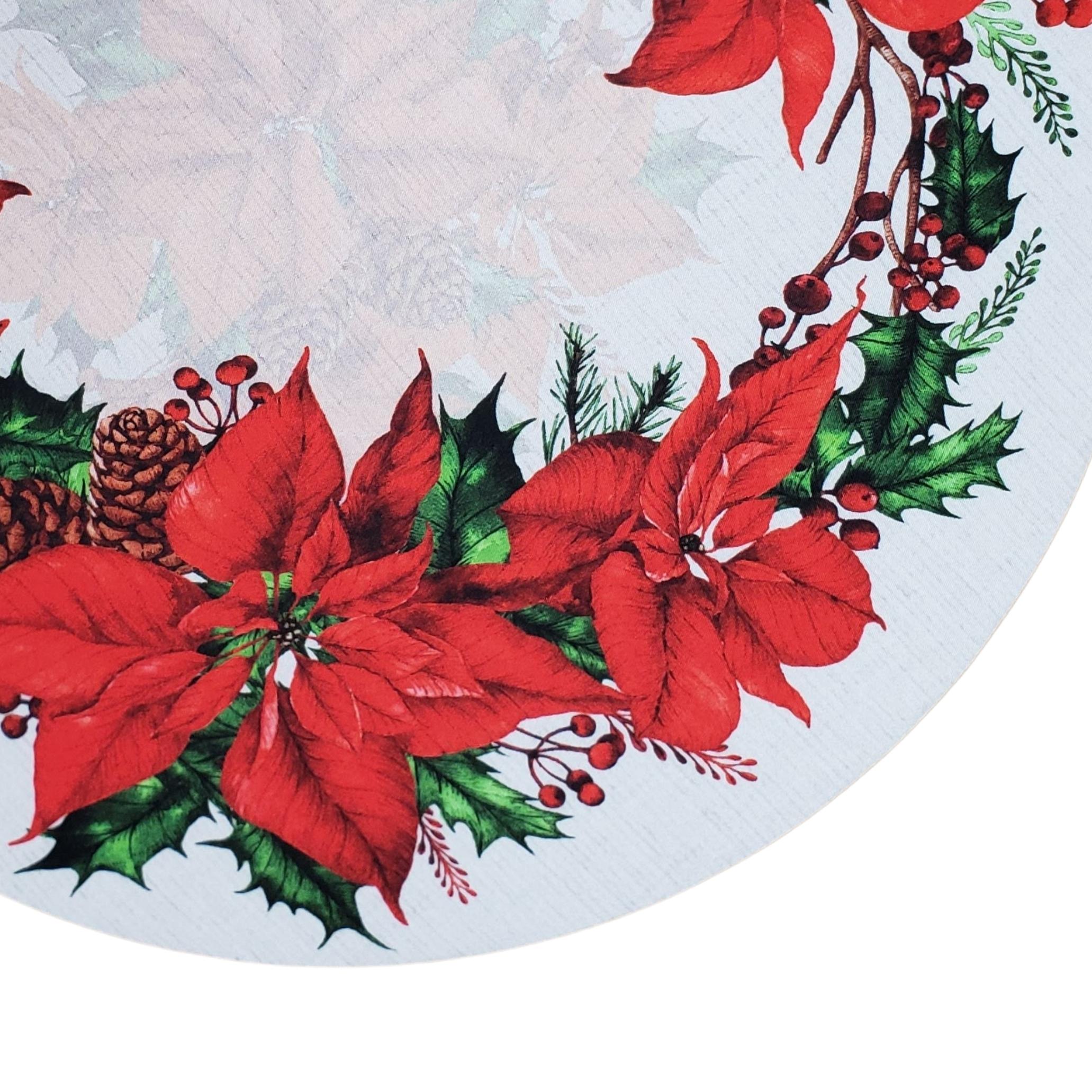 Set of 4 Round Placemats Covers Christmas Flower Cloth 14