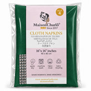 Maison Charlo Set of 4 Green Basic Cloth Napkins 16 × 16 in with Silver Stretchable Napkin Rings