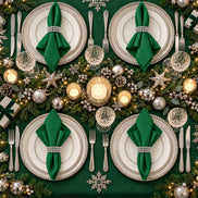 Maison Charlo Set of 4 Green Basic Cloth Napkins 16 × 16 in with Silver Stretchable Napkin Rings