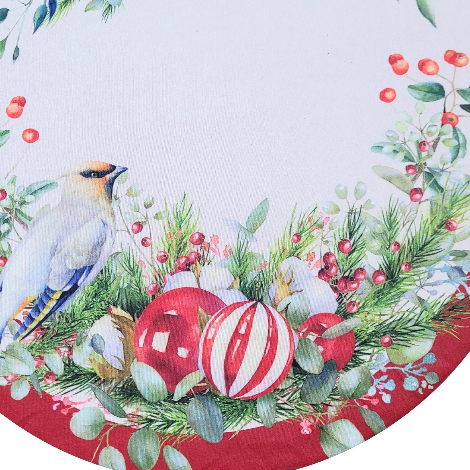 Maison Charlo Set of 4 Round Placemats Covers Christmas Bird Cloth 14