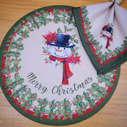 Set of 4 Round Placemats Covers Christmas Snowman Cloth 14