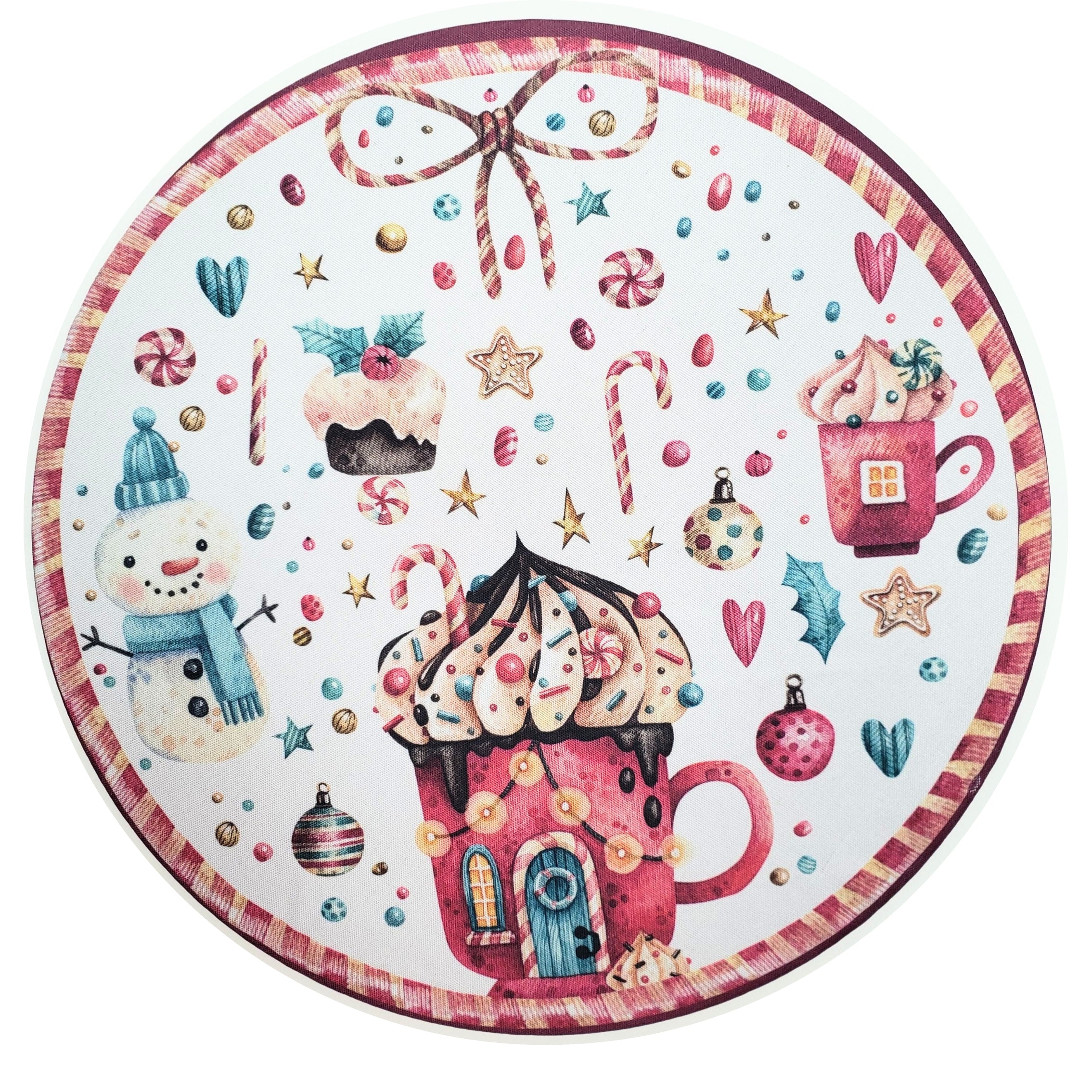 Set of 4 Round Placemats Covers Christmas Candy Cloth 14