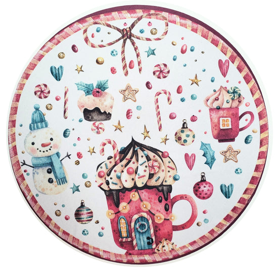 Set of 4 Round Placemats Covers Christmas Candy Cloth 14" Dia Cloth 14" Synthetic - White