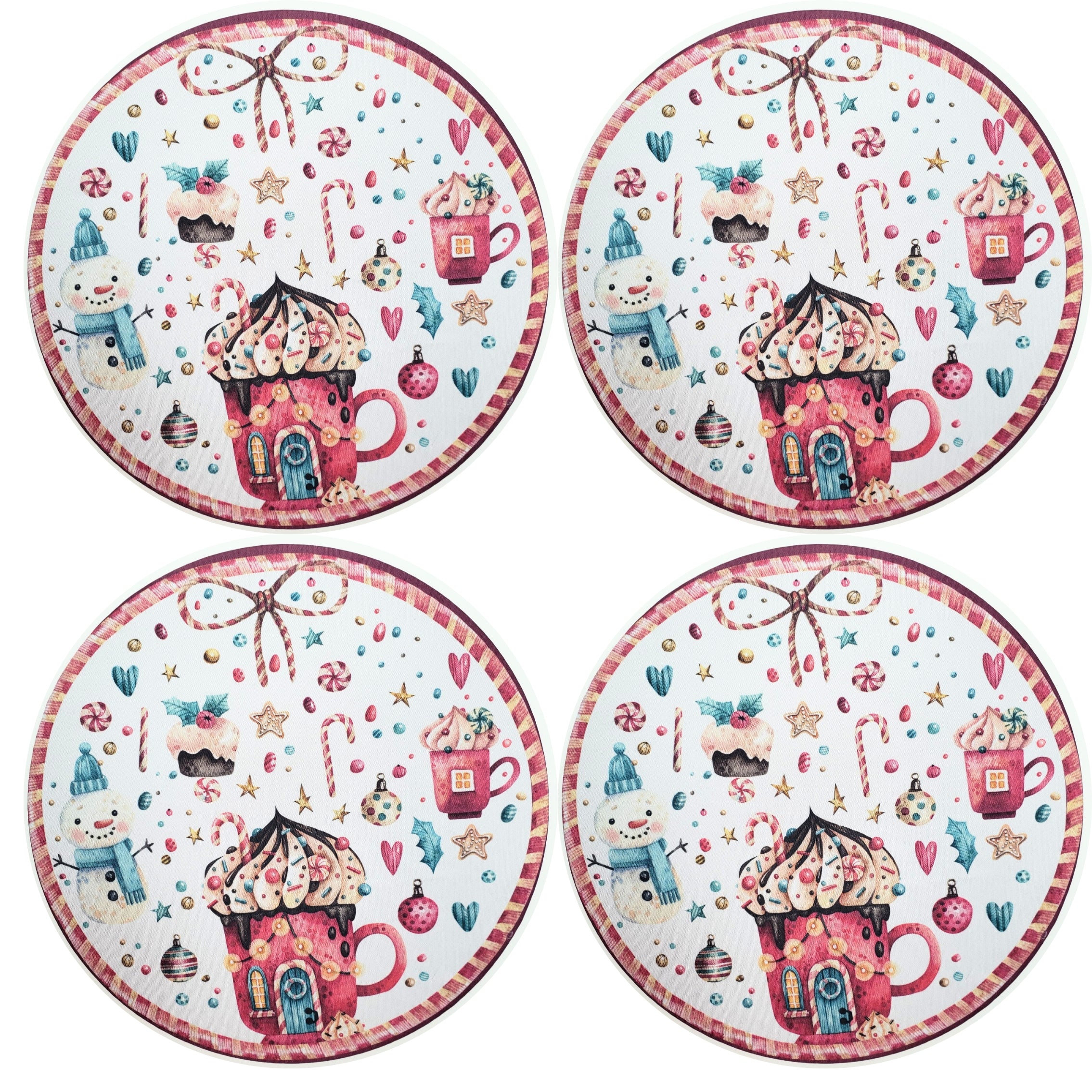 Set of 4 Round Placemats Covers Christmas Candy Cloth 14