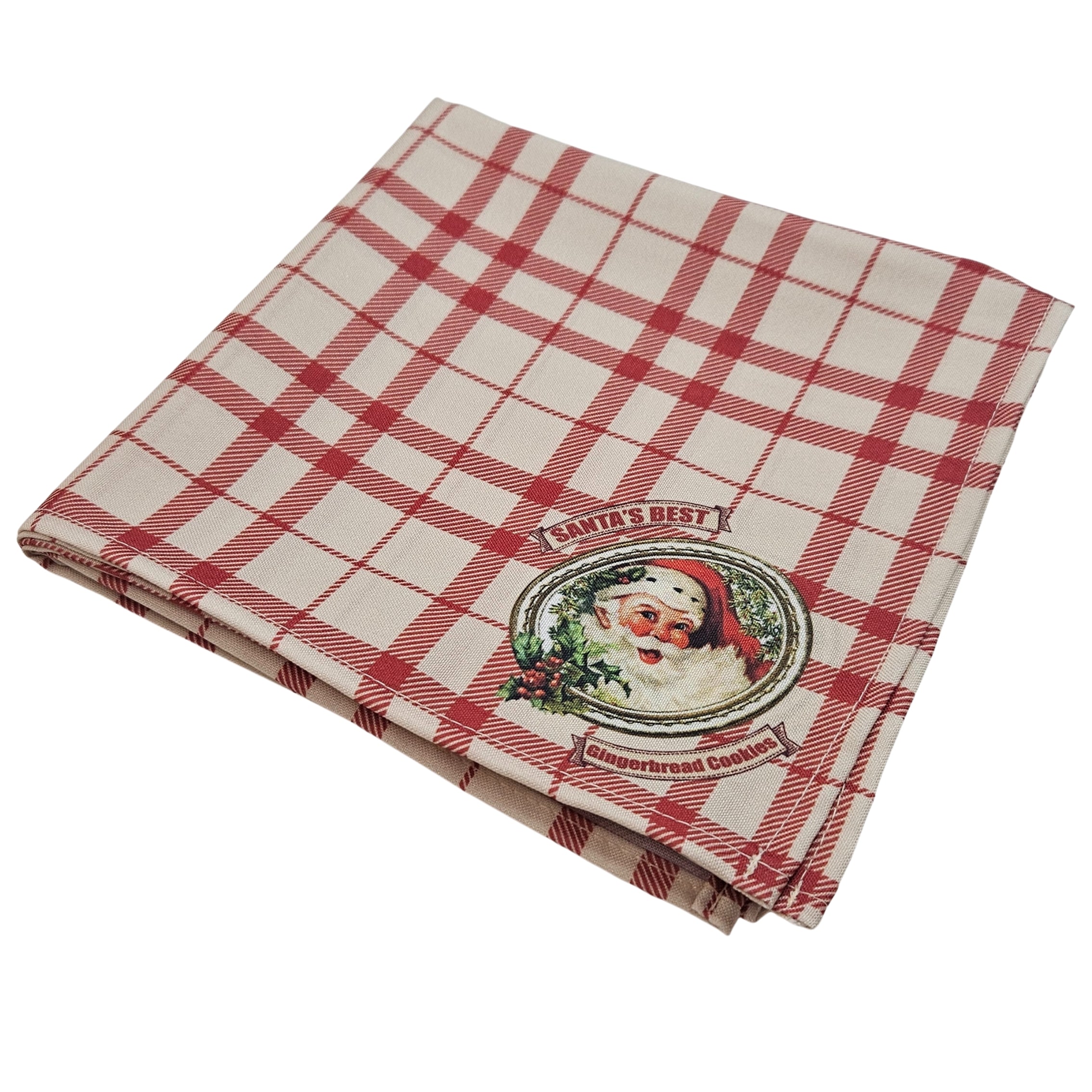Charlo's Christmas Cloth Napkins Set of 4 Plaid Santa Claus Beige Red 16