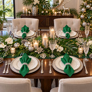 Maison Charlo Set of 4 Green Basic Cloth Napkins 16 × 16 in with Silver Stretchable Napkin Rings
