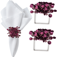 Maison Charlo Set of 2 Pink Flower Noir Sequin Napkin Rings