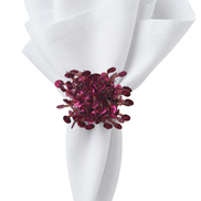 Maison Charlo Set of 2 Pink Flower Noir Sequin Napkin Rings