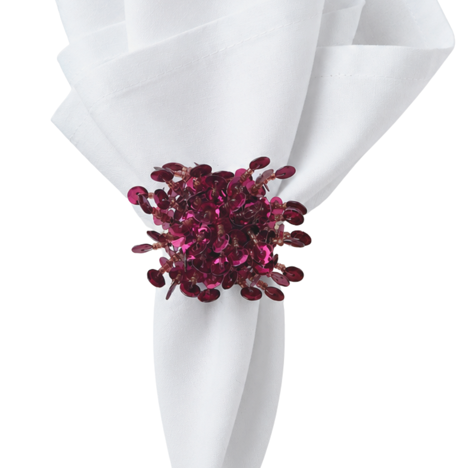 Maison Charlo Set of 2 Pink Flower Noir Sequin Napkin Rings