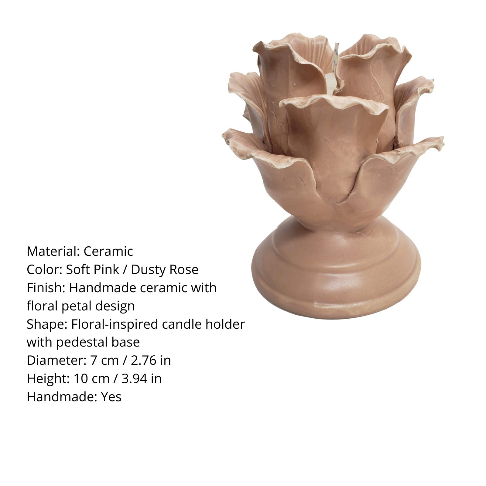 Pink Vintage Romantic Handmade Ceramic Candle Holder 3