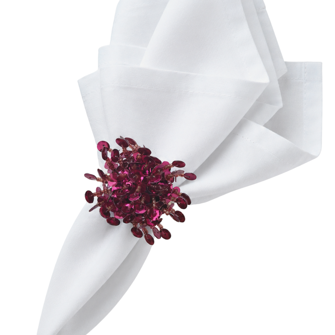 Maison Charlo Set of 2 Pink Flower Noir Sequin Napkin Rings