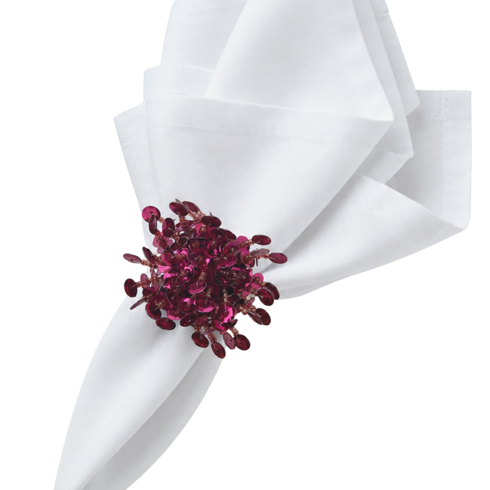 Maison Charlo Set of 2 Pink Flower Noir Sequin Napkin Rings