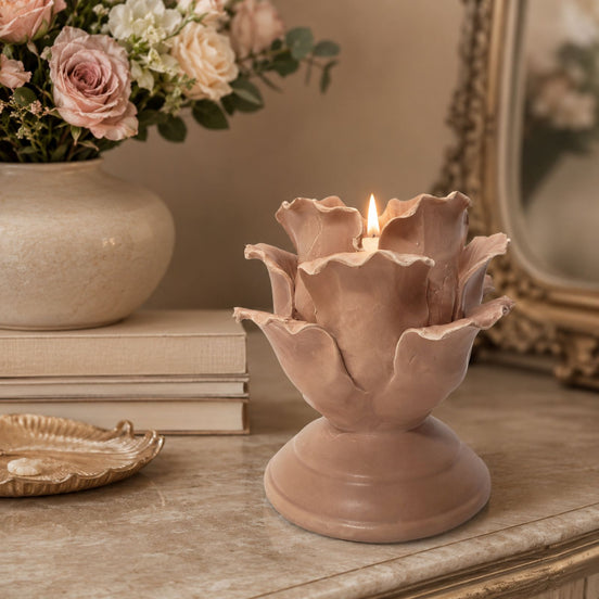Pink Vintage Romantic Handmade Ceramic Candle Holder 3" x 4"