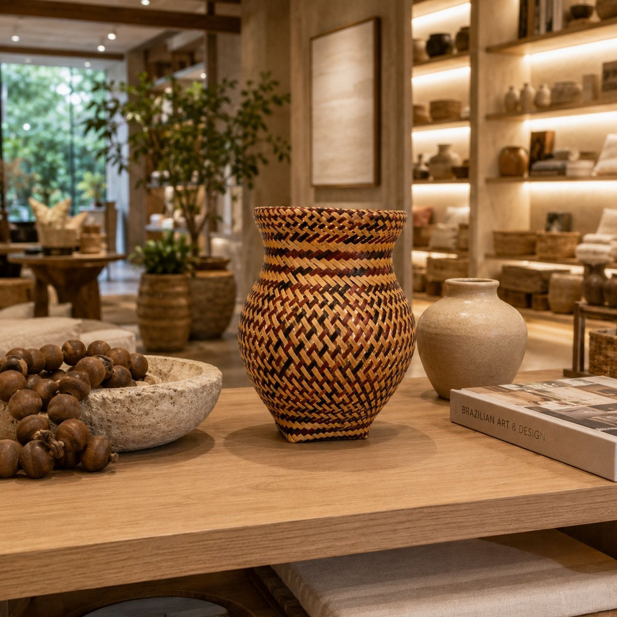 Brazilian Indigenous Art | Urutu Baniwa Jar – Terracotta & Black 6.30 x 6.30 x 9.06 in